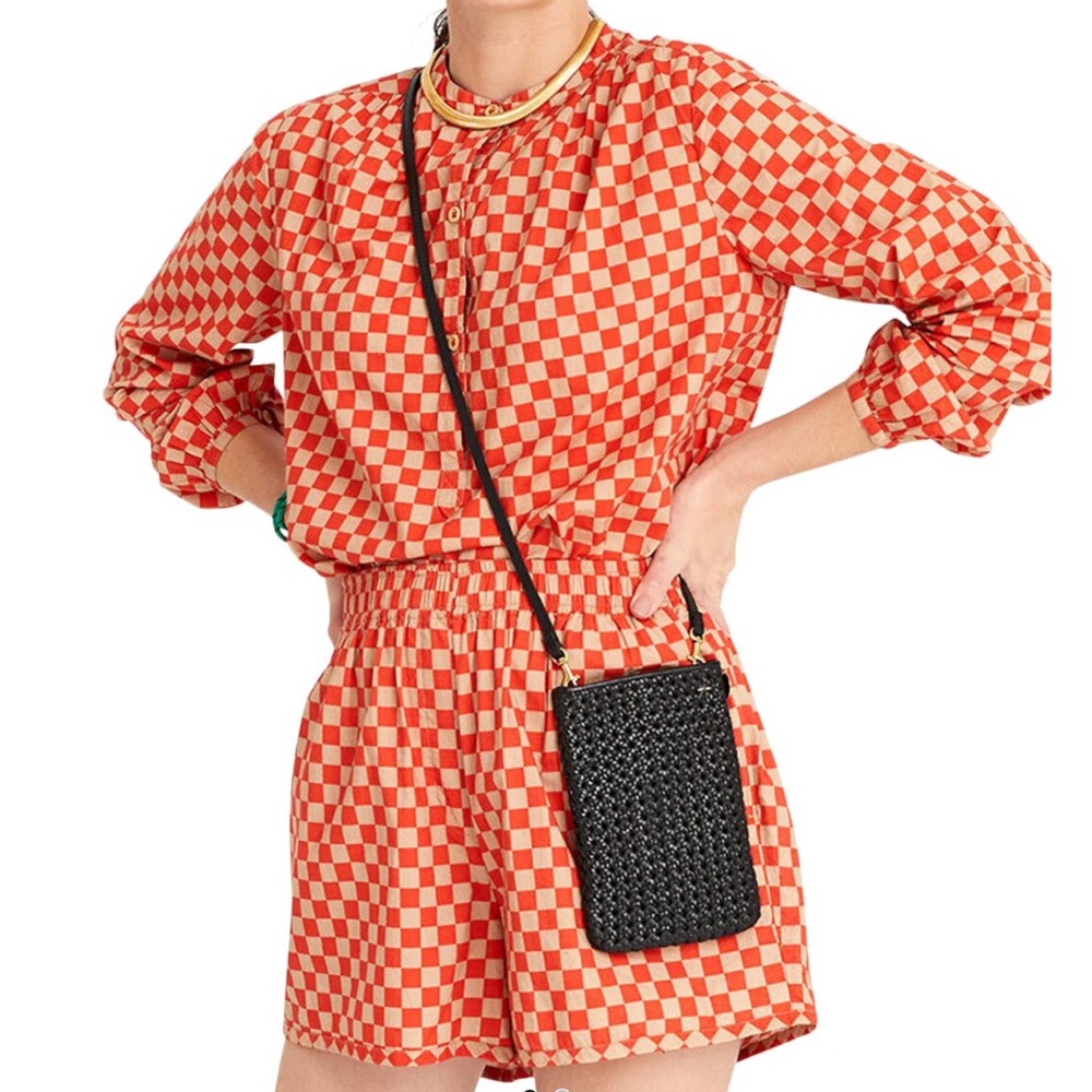 Clare V St Martin blouse top poppy checker in S